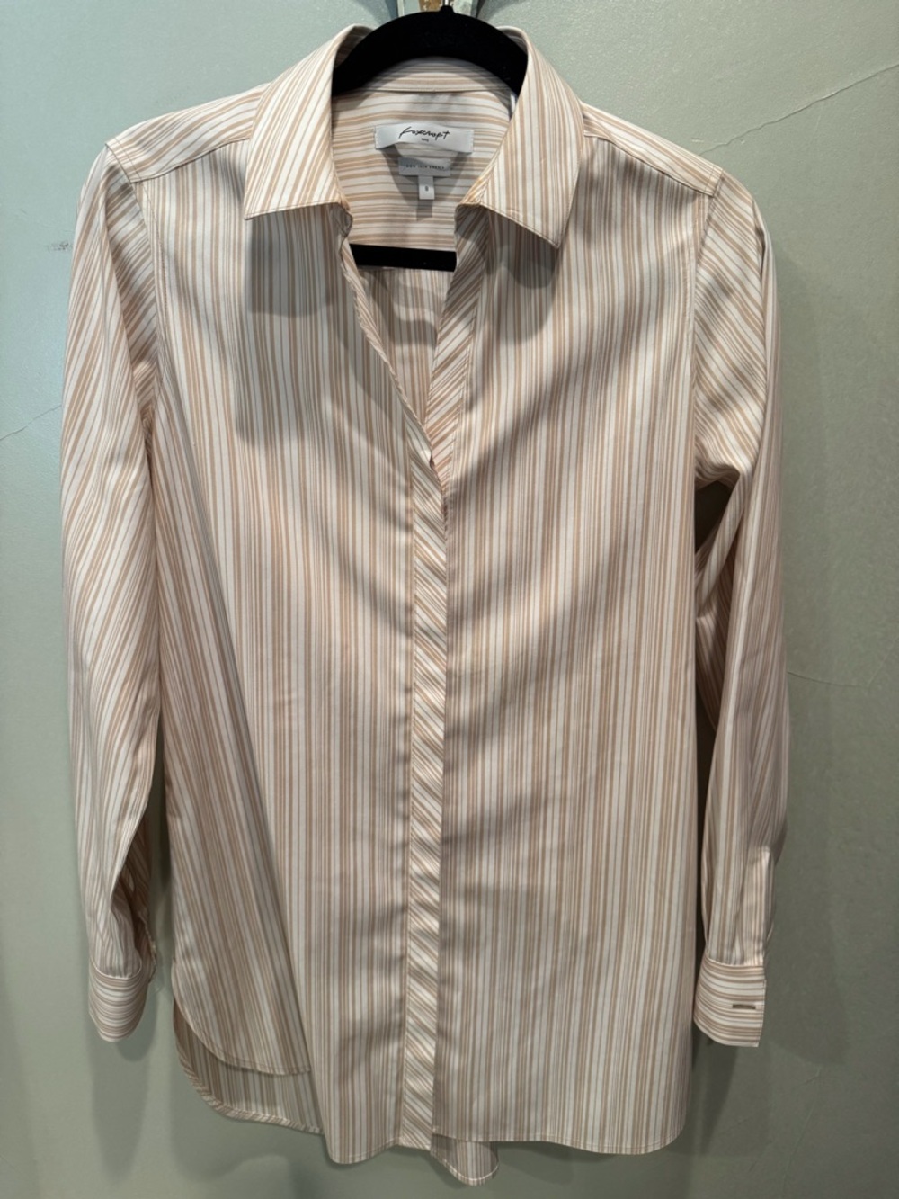 Foxcroft Striped Button-Down Shirt in Beige and White